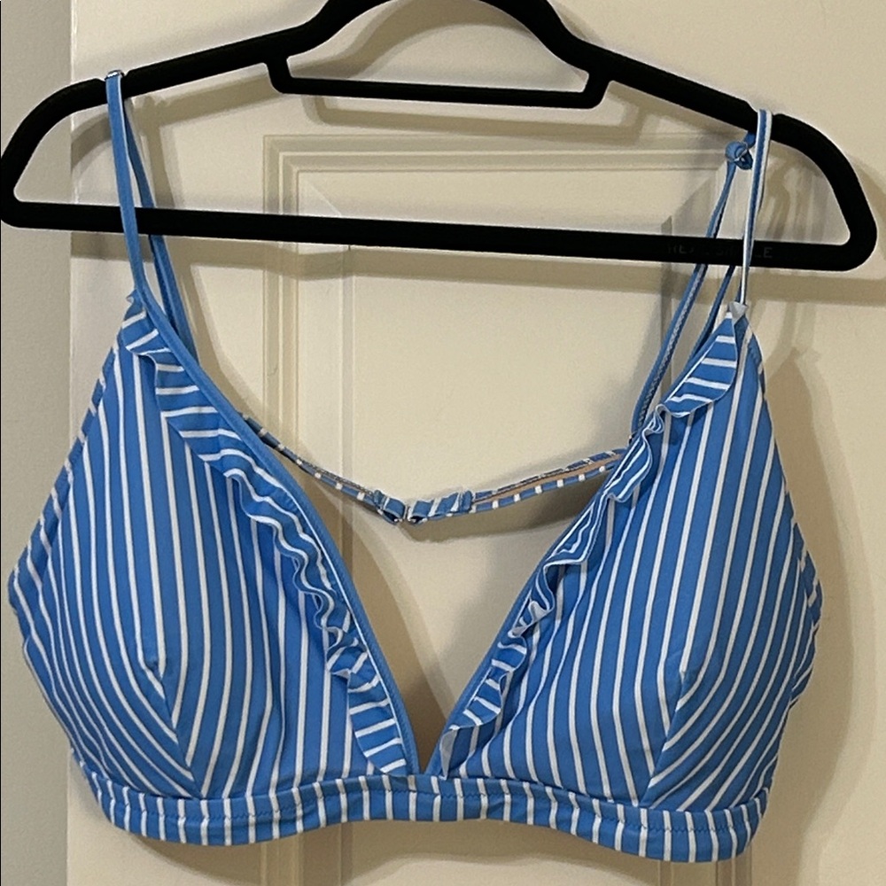 Blue and White Striped Women's Swim/Bikini Top by J. Crew